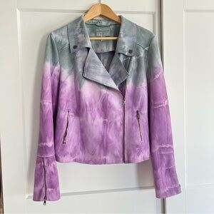 Anthropologie Marrakech Tie-Dye Moto Biker Jacket‎ Purple Green Size L NWOT